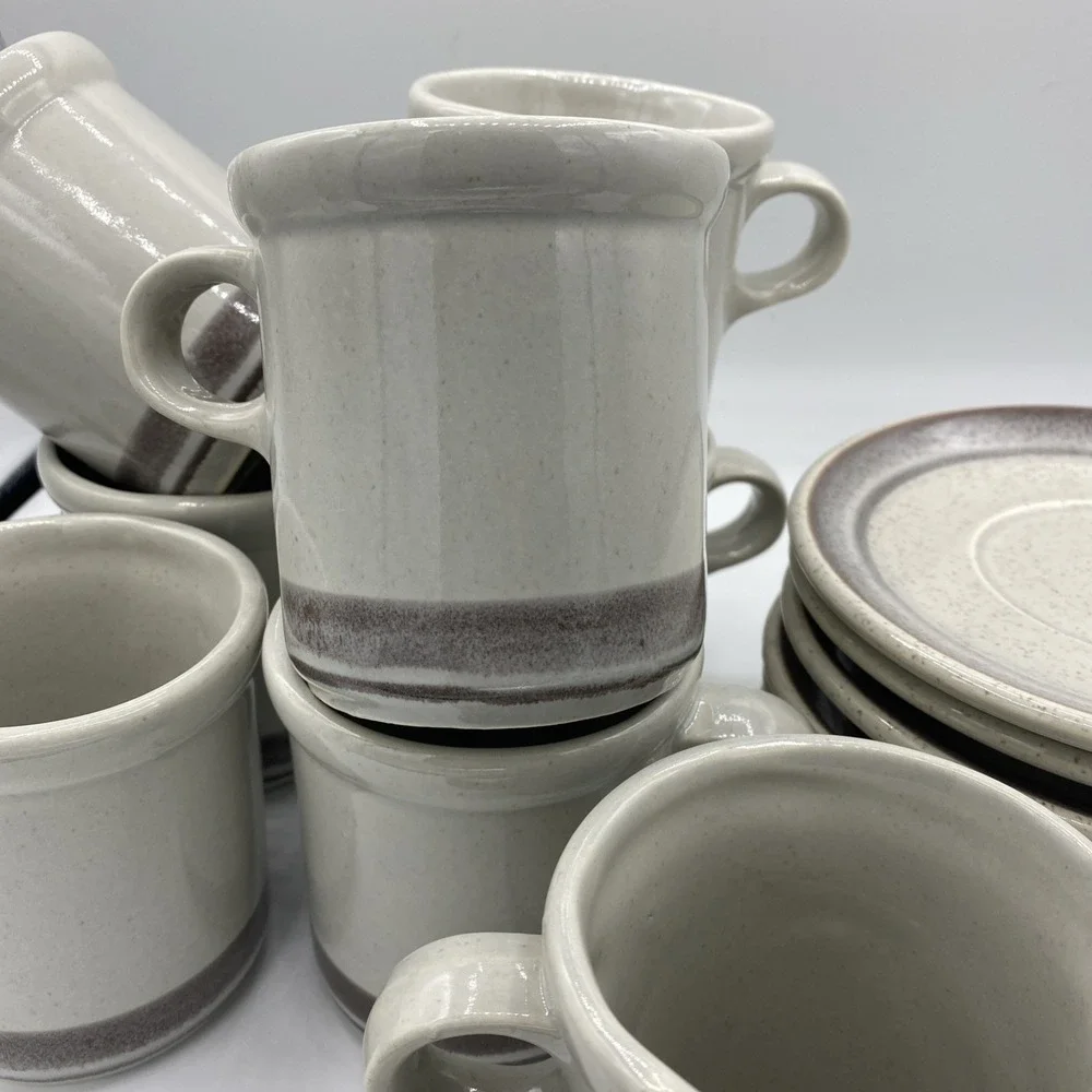 Vintage McCoy Lancaster Colony Corp Drip Glaze Mugs And Plates 1970 Set 16 Stone